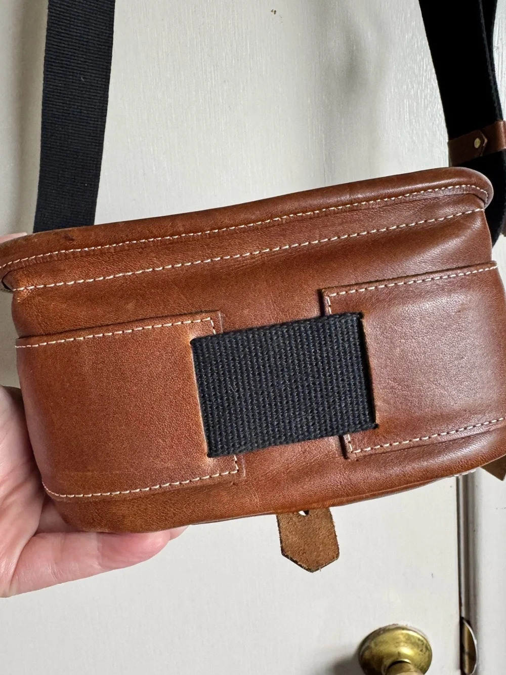 Fogg Can-Can Navy Blue Brown Canvas & Brown Leather Camera Crossbody Bag